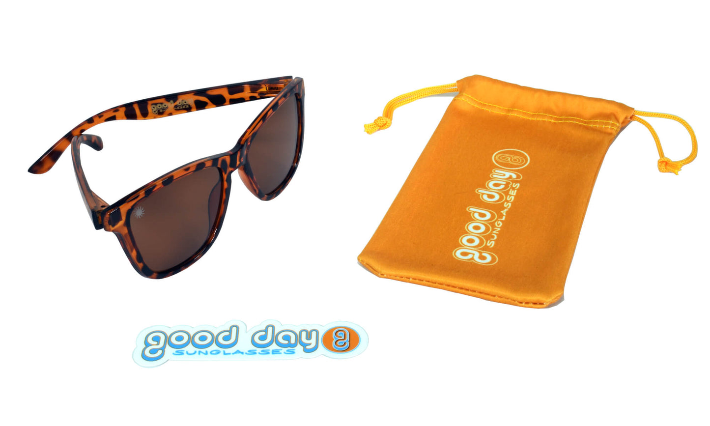 Good Day Sunglasses Tortoise Shell Sunshines--sticker pouch set view